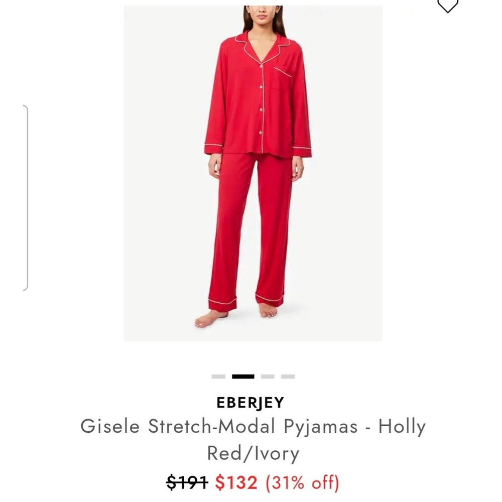 Eberjey Gisele TENCEL Modal Long PJ Set - medium Red - BRAND NEW $158 msrp